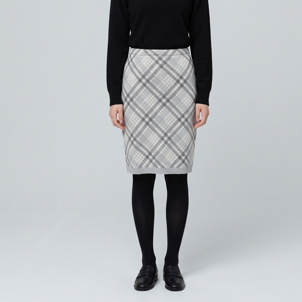 Pencil Skirt Gray White Plaid Recycled Cotton by Green 3 Sz Medium Made in USA